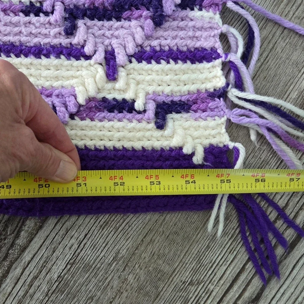 Handmade Crochet Purple Mosaic Afghan Throw Blanket Geometric 55x67 Cottagecore